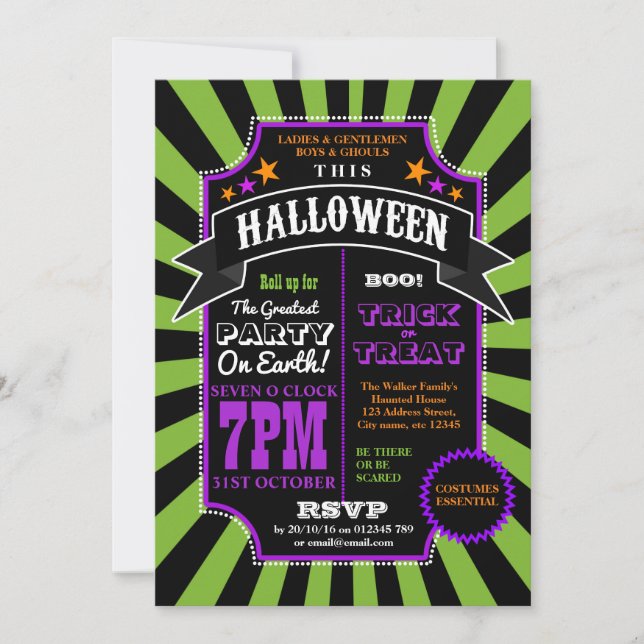 Halloween Party Black and Green Carnival invite (Front)