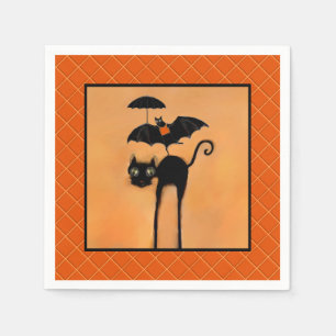 Halloween Party Black Cat and Bat Napkin