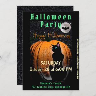 Halloween Party   Black Cat and Pumpkin Invitation