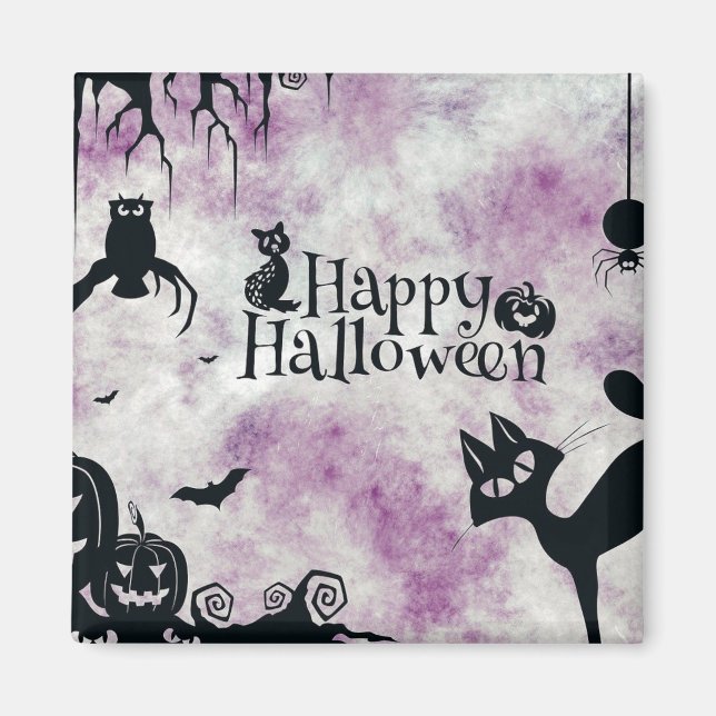 Halloween Party Black Cat Evil Pumpkins Scary Owls Magnet (Front)