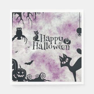 Halloween Party Black Cat Evil Pumpkins Scary Owls Napkin