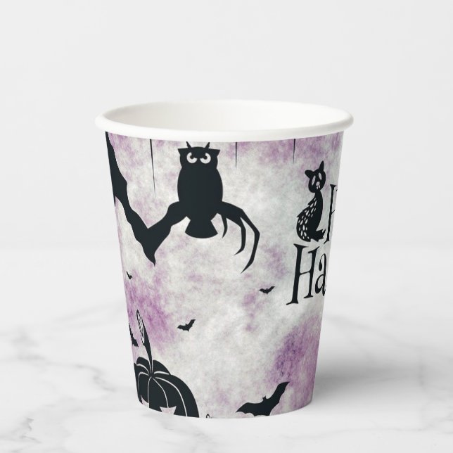 Halloween Party Black Cat Evil Pumpkins Scary Owls Paper Cups (Front)