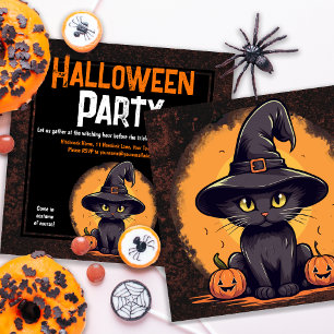 Halloween Party Black Cat Invitation
