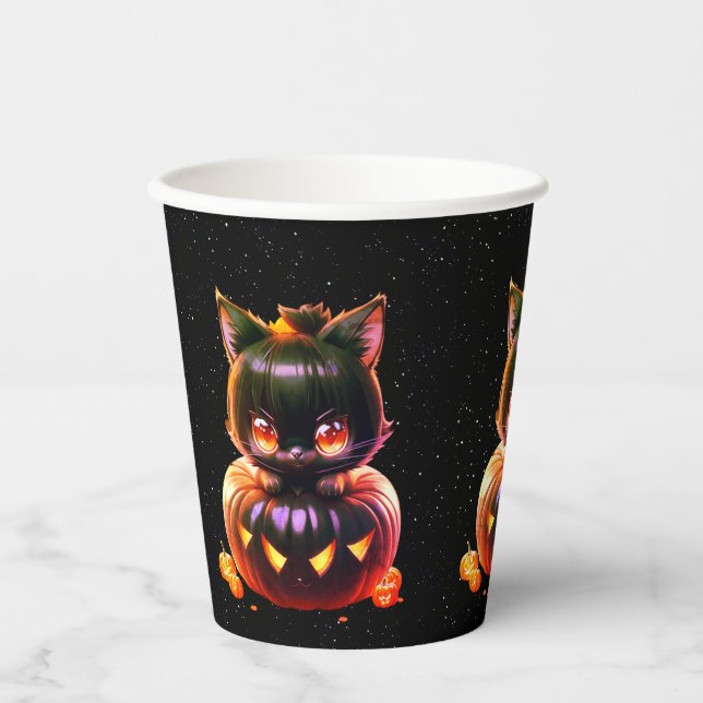 Halloween Party Black Cat Pumpkin Horror Scary Paper Cups (Front)