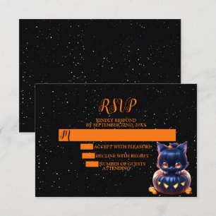 Halloween Party Black Cat Pumpkin Horror Scary RSVP Card