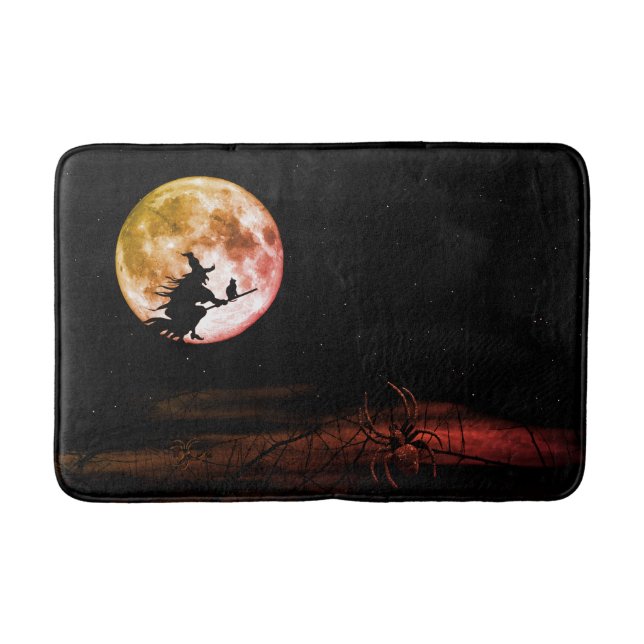 Halloween Party Black Night Full Moon Scary Bath Mat (Front)
