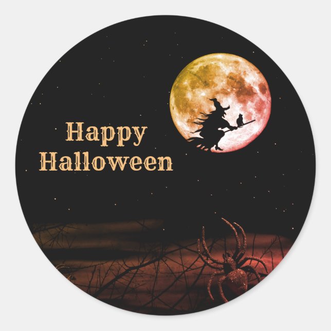 Halloween Party Black Night Full Moon Scary Classic Round Sticker (Front)