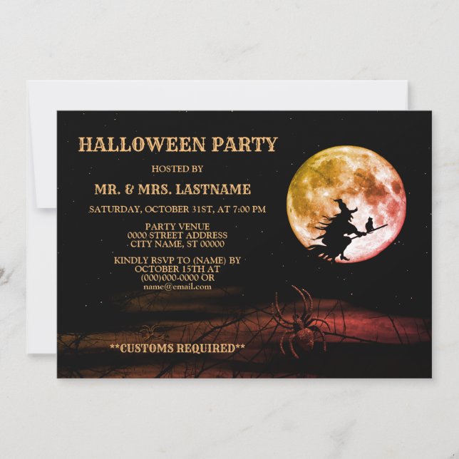 Halloween Party Black Night Full Moon Scary Invitation (Front)