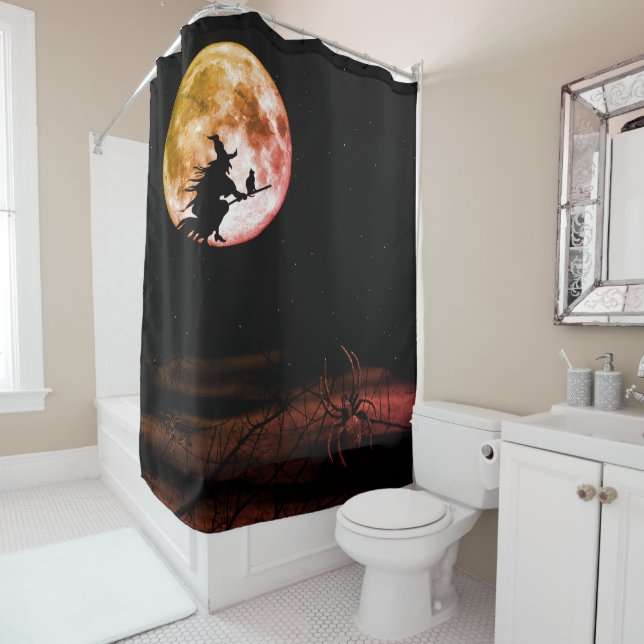 Halloween Party Black Night Full Moon Scary Shower Curtain (In Situ)