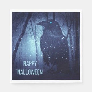 Halloween Party Black Raven Crow Blue Forest Napkin