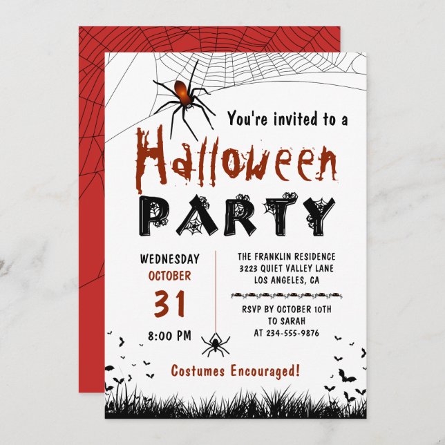 Halloween Party Bloody Spiders Costume Party Invitation (Front/Back)