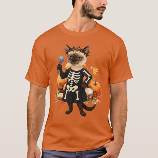 Halloween Party by Siamese Cat with Pumpkin T-Shirt (Front)