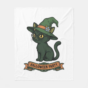 Halloween Party Cat Vintage Vector Design_1 Fleece Blanket