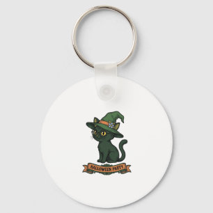 Halloween Party Cat Vintage Vector Design_1 Key Ring