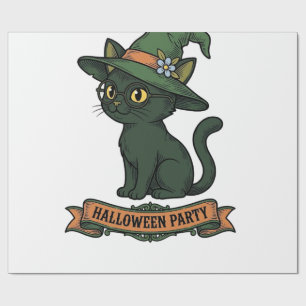 Halloween Party Cat Vintage Vector Design_1 Wrapping Paper