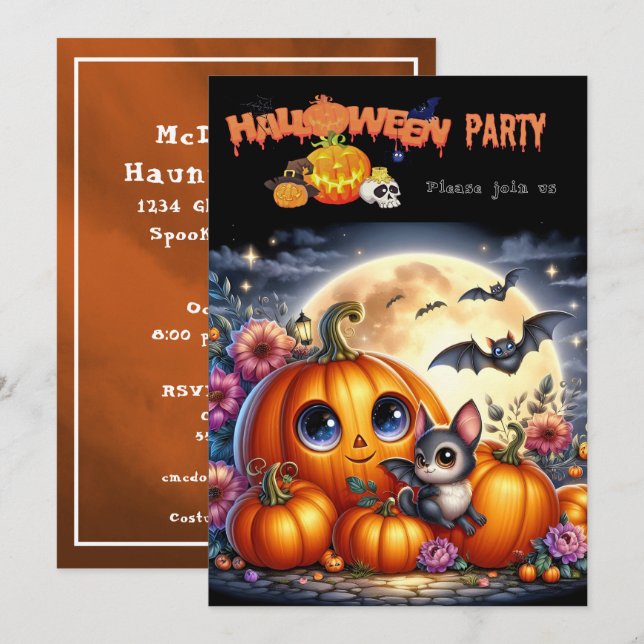 Halloween Party Colourful & Editable Invitation (Front/Back)
