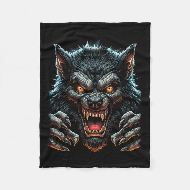 Halloween Party Costume Angry Werewolf Wolfman  Fleece Blanket (Front)
