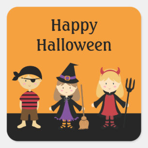Halloween Party Costume Kids Favour Square Sticker