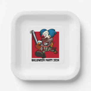 Halloween Party Crazy Chainsaw Clown Edit The Text Paper Plate