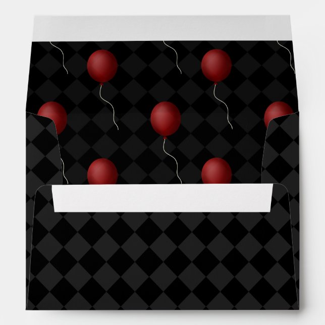 Halloween Party Creepy Black Harlequin Red Balloon Envelope (Back (Bottom))