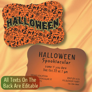Halloween Party creepy spooktacular black orange Invitation