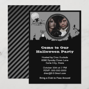 Halloween Party Custom Photo Witch Ghost Cat Invitation
