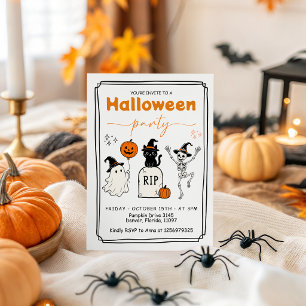 Halloween Party Cute Ghost Cat Skeleton Invite