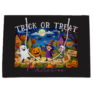 Halloween Party - Cute Illustration & Silver Kids Large Gift Bag