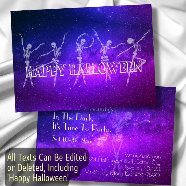 Halloween Party dancing skeleton neon dance party Invitation (Creator Uploaded)