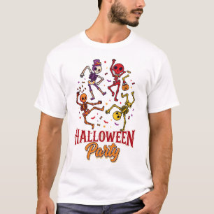 Halloween Party Dancing Skeletons Bats Confetti T-Shirt