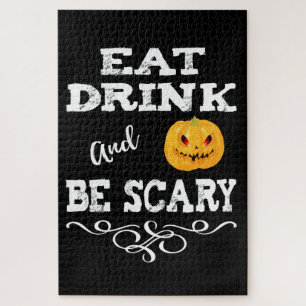 Halloween Party Eat Drink & Be Scary Pumpkin Face Jigsaw Puzzle
