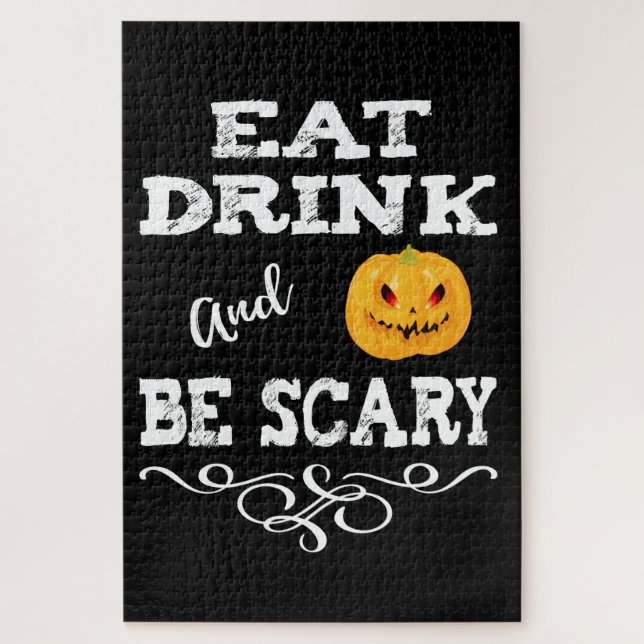 Halloween Party Eat Drink & Be Scary Pumpkin Face Jigsaw Puzzle (Vertical)