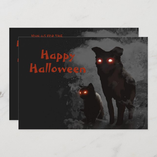 Halloween Party Evil Black Cat And Dog Invitation (Front/Back)