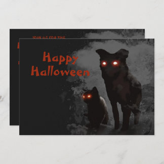 Halloween Party Evil Black Cat And Dog Invitation