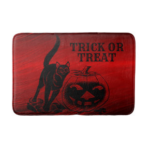 Halloween Party Evil Black Cat Pumpkin Red Scary Bath Mat