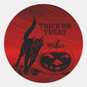 Halloween Party Evil Black Cat Pumpkin Red Scary Classic Round Sticker