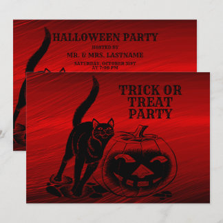 Halloween Party Evil Black Cat Pumpkin Red Scary Invitation