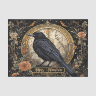 Halloween Party Evil Black Crow Orange Flowers Tissue Paper