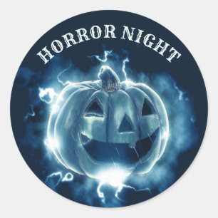 Halloween Party Evil Blue Pumpkin Horror Scary Classic Round Sticker