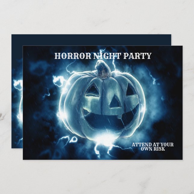 Halloween Party Evil Blue Pumpkin Horror Scary Invitation (Front/Back)