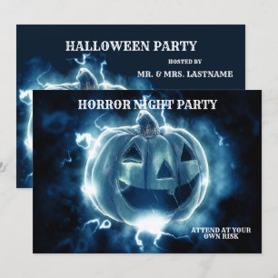 Halloween Party Evil Blue Pumpkin Horror Scary Invitation