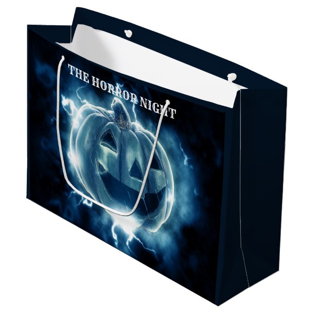 Halloween Party Evil Blue Pumpkin Horror Scary Large Gift Bag (Front Angled)