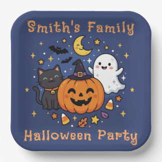 Halloween Party Family Cute Pumpkin Cat Ghost Moon Paper Plate