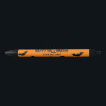 Halloween party favor pens with spooky black bats<br><div class="desc">Custom Happy Halloween party favor pens with spooky black bats. Scary black and orange design. Give away at Birthday, costume party, cafe, bar, shop, restaurant, business, clubs etc. Add your own business name, company logo, phone number etc . Personalized promo gifts. Change quantity to get the cheap bulk price. Great...</div>