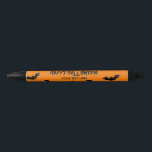 Halloween party favor pens with spooky black bats<br><div class="desc">Custom Happy Halloween party favor pens with spooky black bats. Scary black and orange design. Give away at Birthday, costume party, cafe, bar, shop, restaurant, business, clubs etc. Add your own business name, company logo, phone number etc . Personalized promo gifts. Change quantity to get the cheap bulk price. Great...</div>