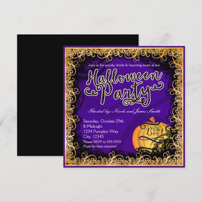 Halloween Party Fun Purple & Orange Invitations (Front/Back)