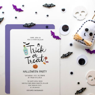 Halloween Party Ghost Black Cat Bat Invitation
