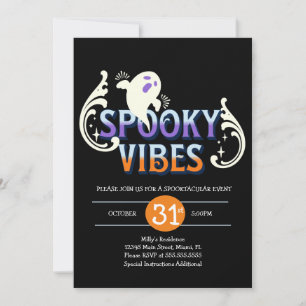 Halloween Party Ghost Spooky Vibes Birthday Black Invitation