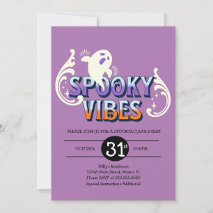 Halloween Party Ghost Spooky Vibes Birthday Purple Invitation