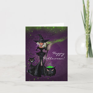 Halloween Party Glam Witch in Black Green Purple Card